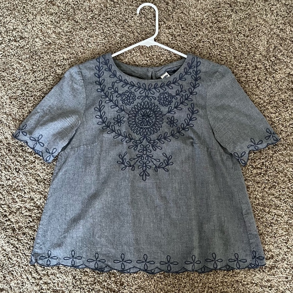 old navy embroidered chambray top